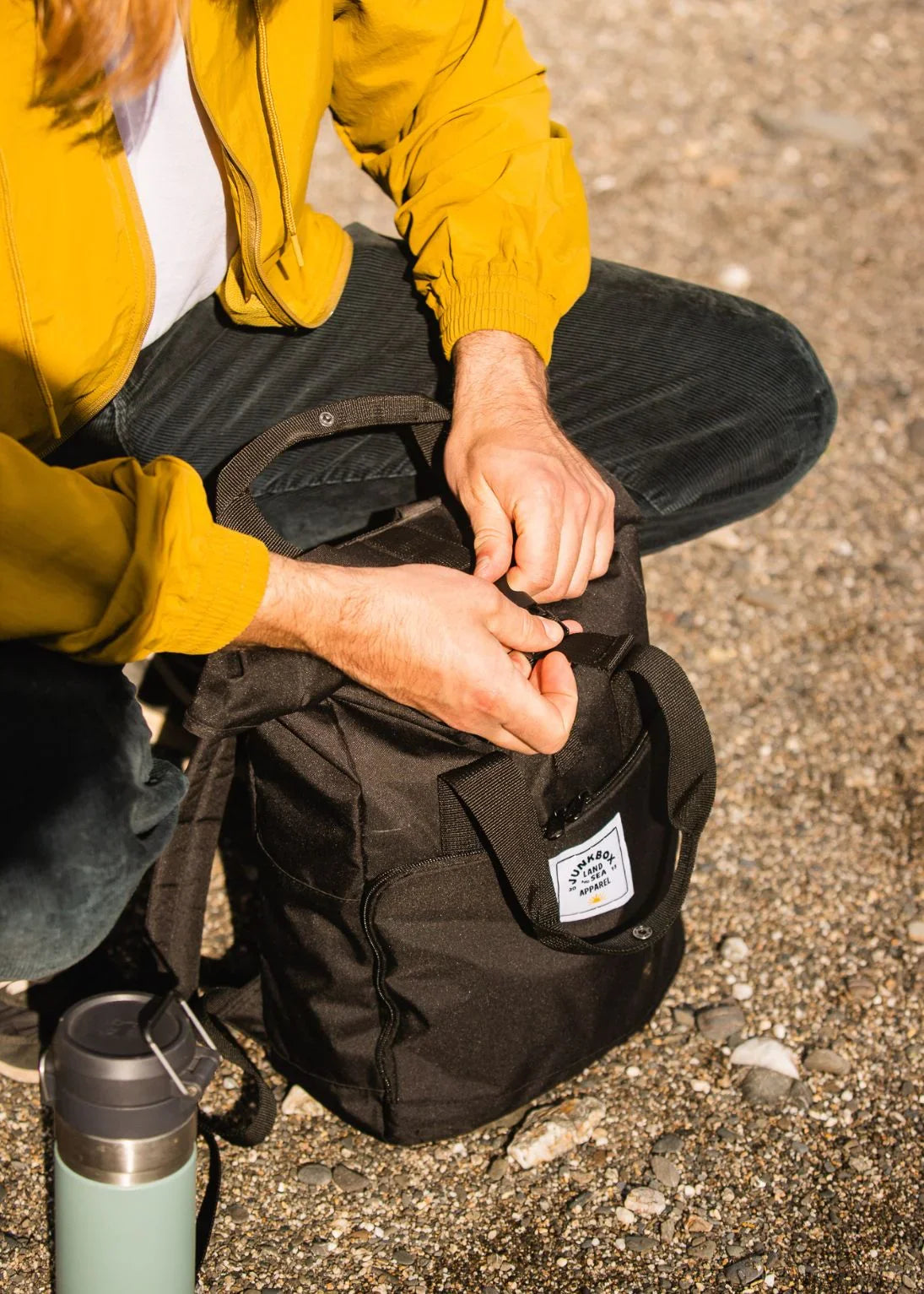'The Everyday' Recycled Roll-Top Backpack in Black - Junkbox Apparel