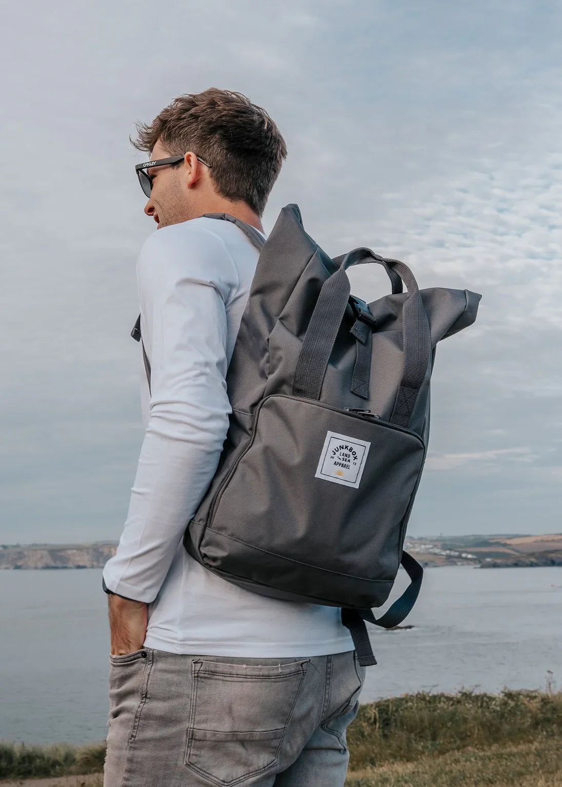 'The Everyday' Recycled Roll-Top Backpack in Charcoal - Junkbox Apparel