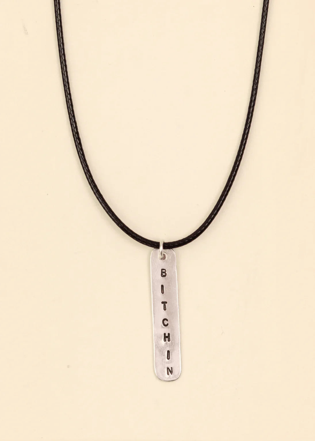'BITCHIN' Sterling Silver & Cord Necklace - Junkbox Apparel
