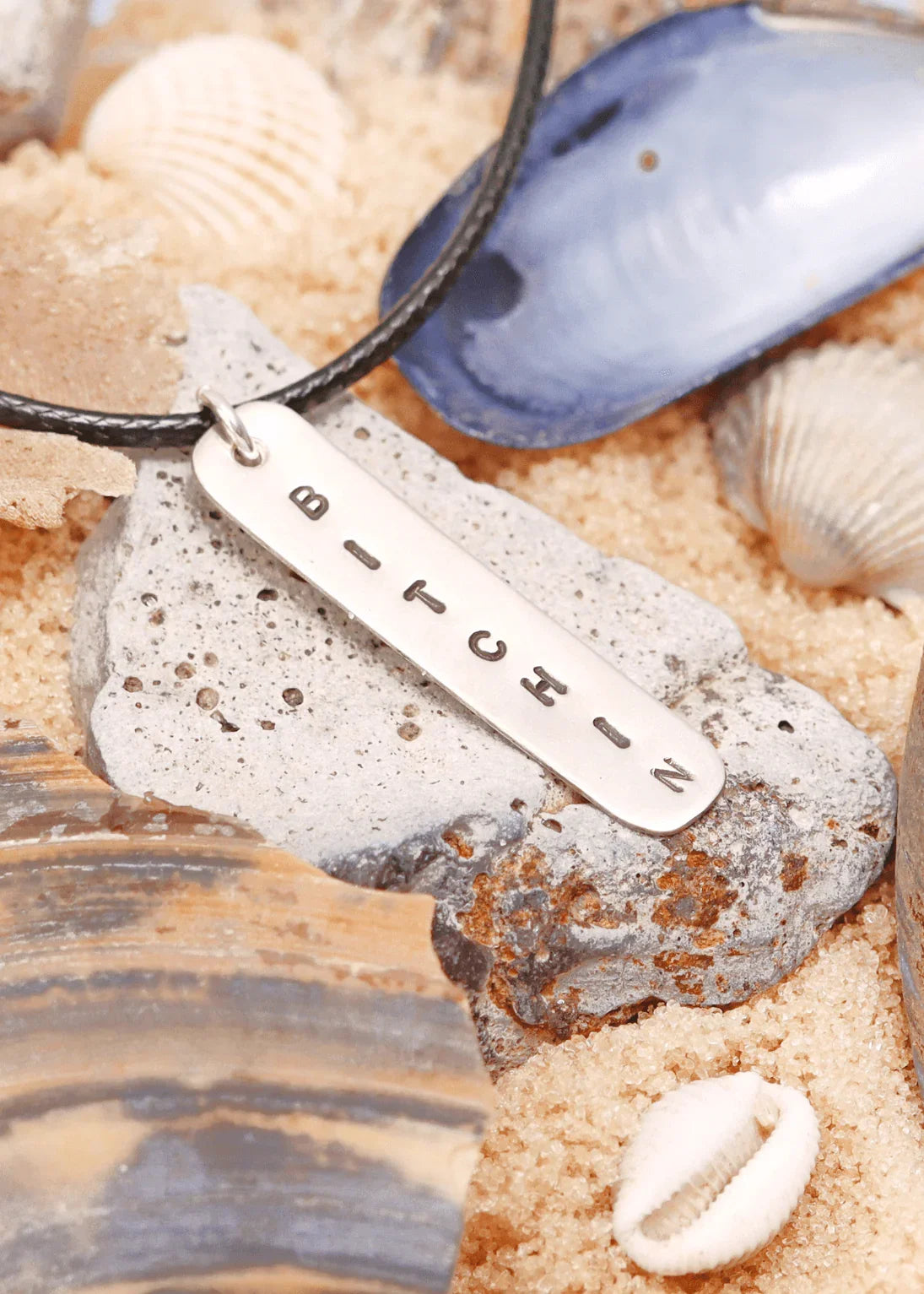 'BITCHIN' Sterling Silver & Cord Necklace - Junkbox Apparel