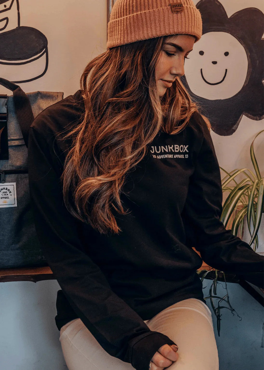 Palm Black Organic Long Sleeve Tshirt - Junkbox Apparel