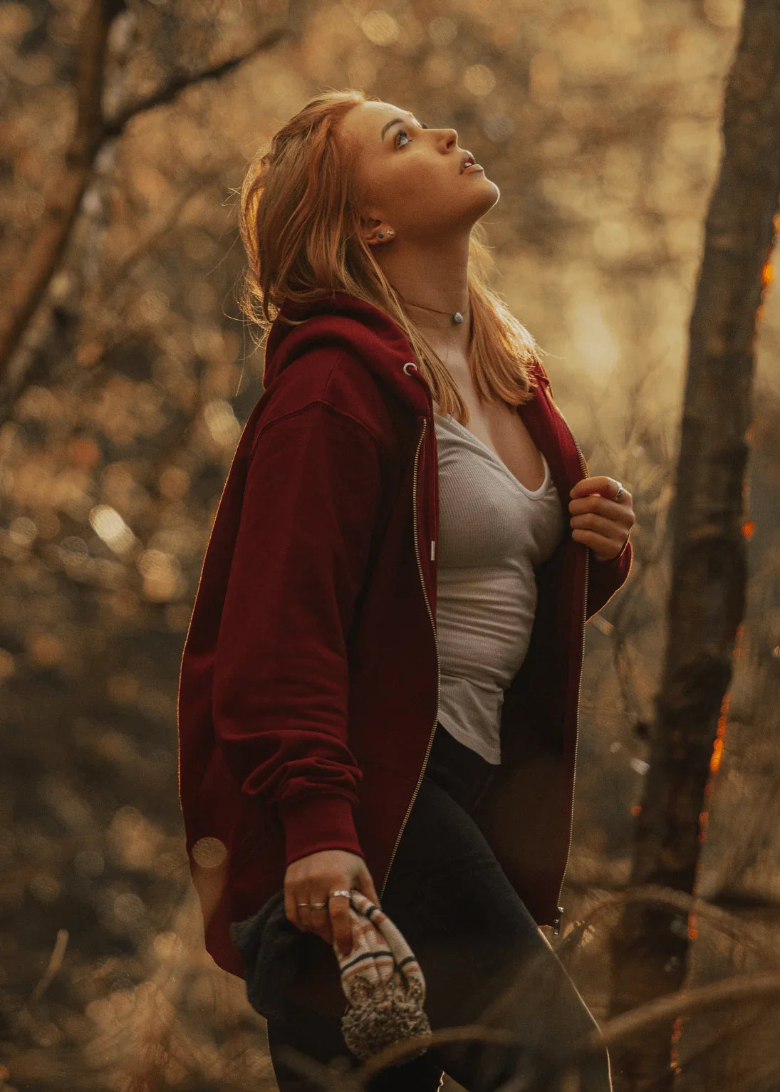 Palm Burgundy Organic Zip Hoodie - Junkbox Apparel