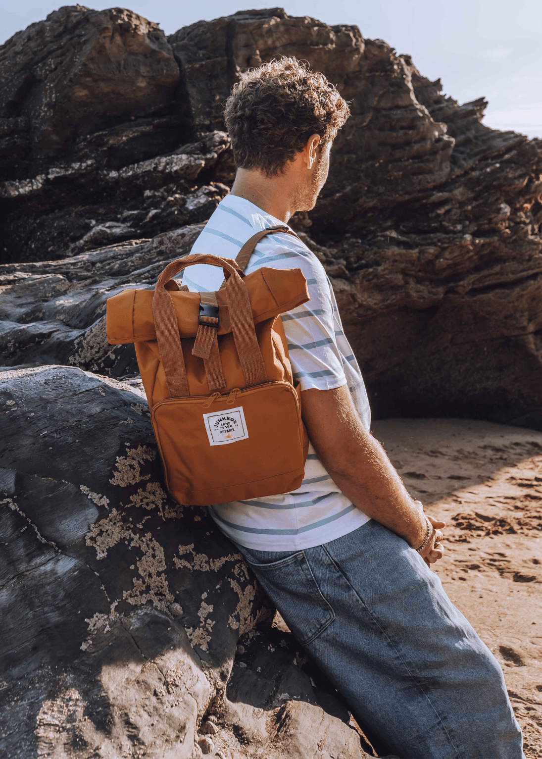 The Mini Recycled Roll Top Backpack in Mustard
