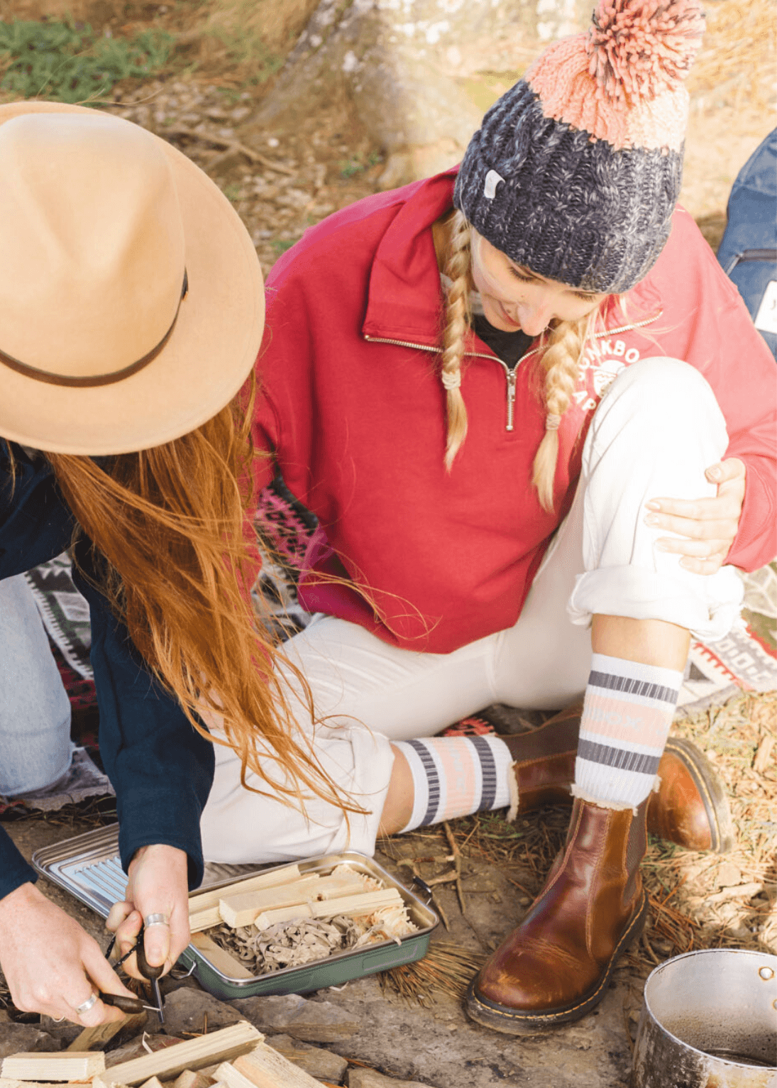 junkbox pink & grey adventurer pom bobble hat