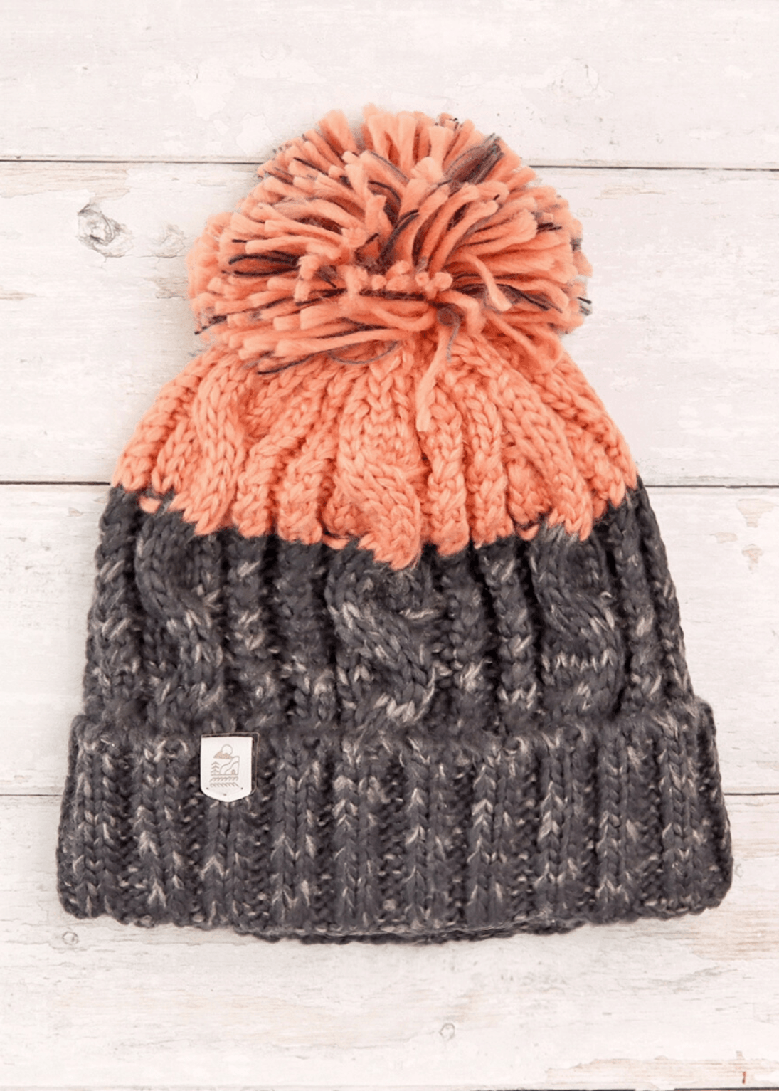 junkbox pink & grey adventurer pom bobble hat