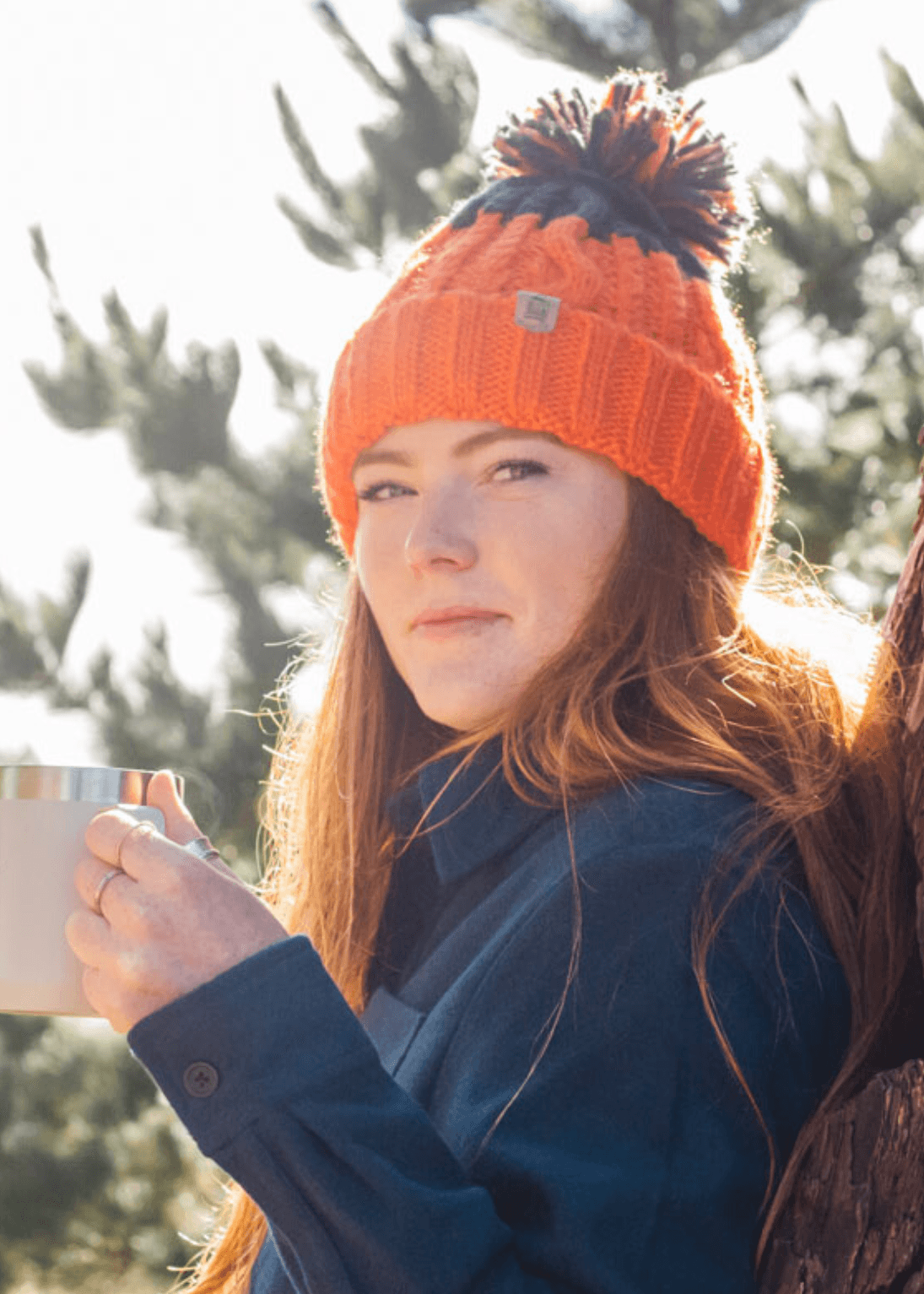 Adventurer Bobble Hat in Orange Grey – Junkbox Apparel