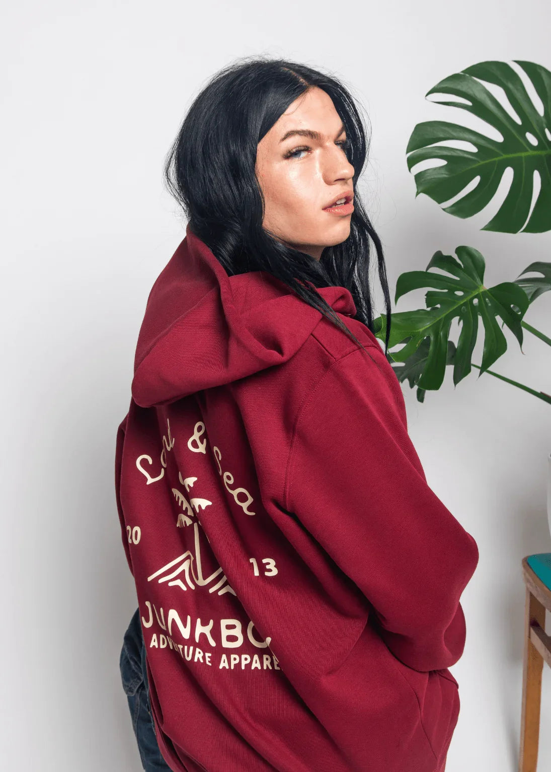 Palm Burgundy Organic Zip Hoodie - Junkbox Apparel