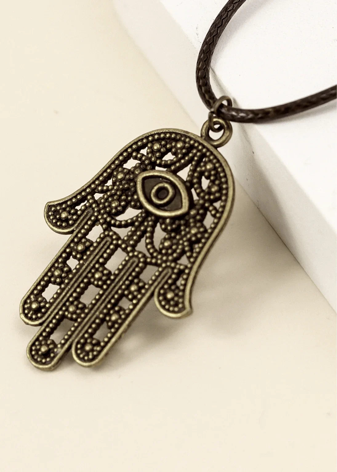 hamsa-brown-cord-necklace-junkbox-apparel-1 - Junkbox Apparel