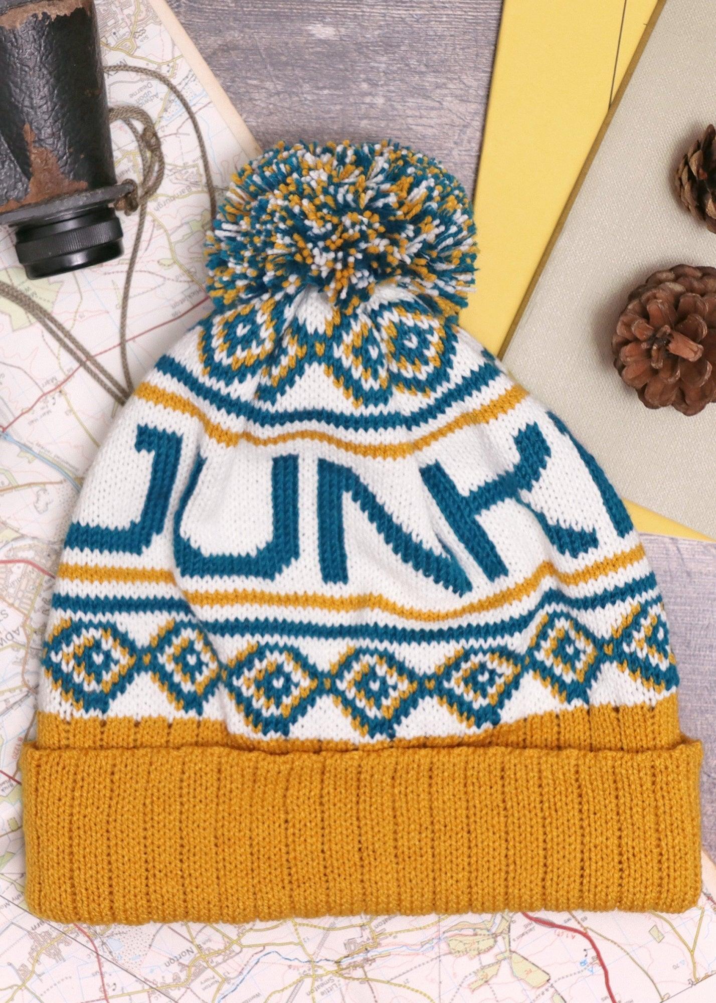 logo-bobble-hat-in-teal-and-mustard-junkbox-apparel-8 - Junkbox Apparel