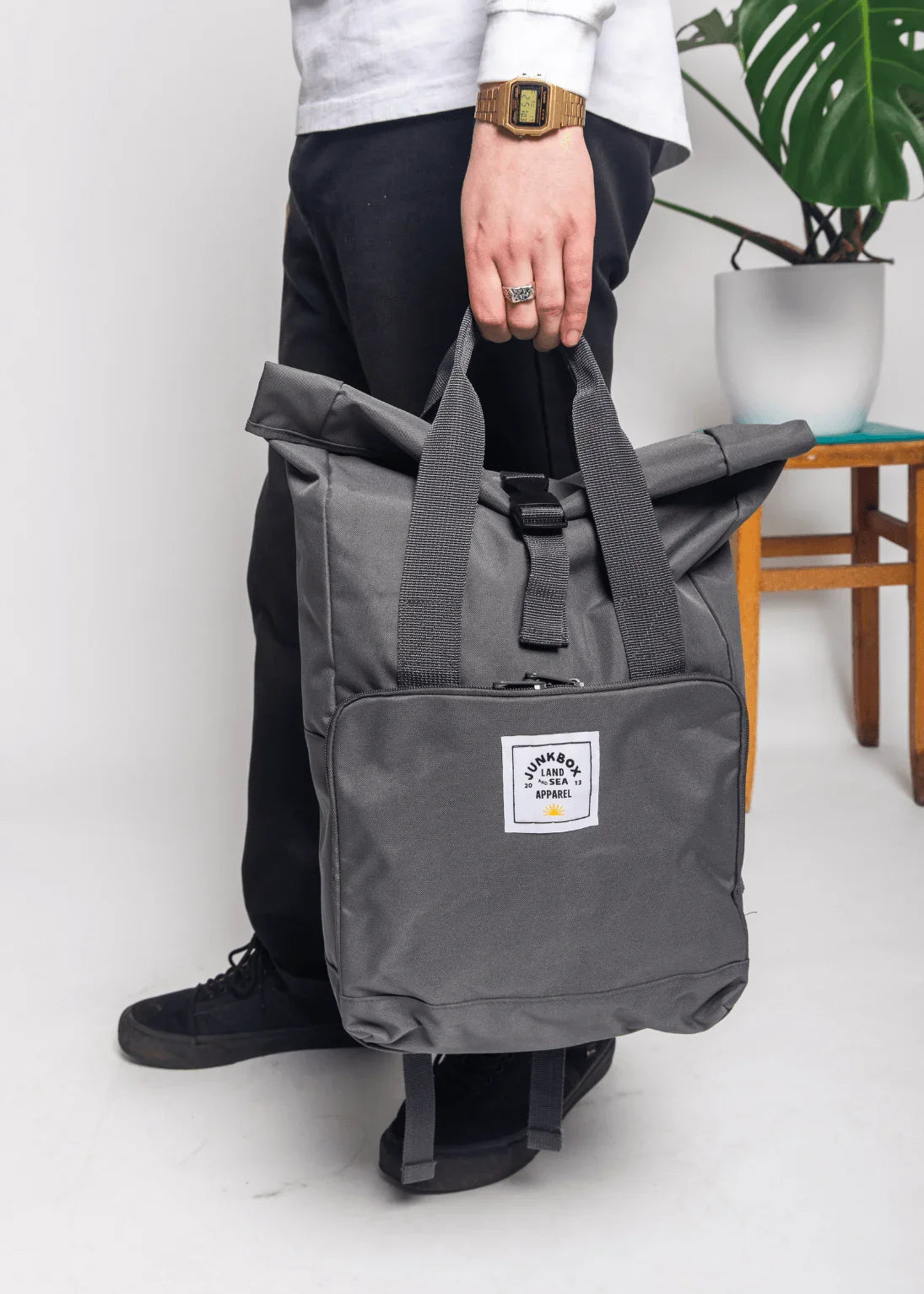 the-everyday-recycled-roll-top-backpack-in-charcoal-junkbox-apparel-1 - Junkbox Apparel
