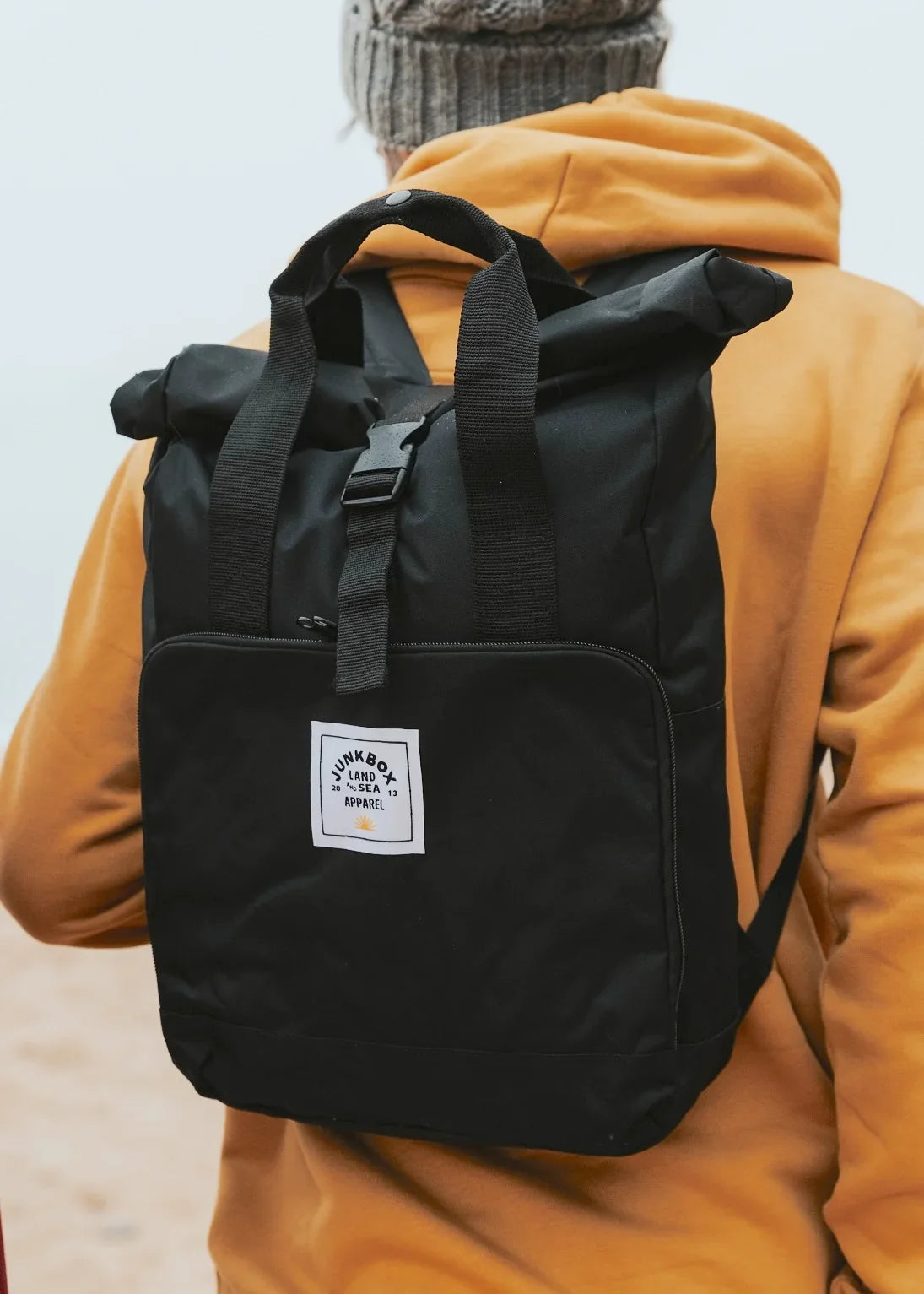 'The Everyday' Recycled Roll-Top Backpack in Black - Junkbox Apparel