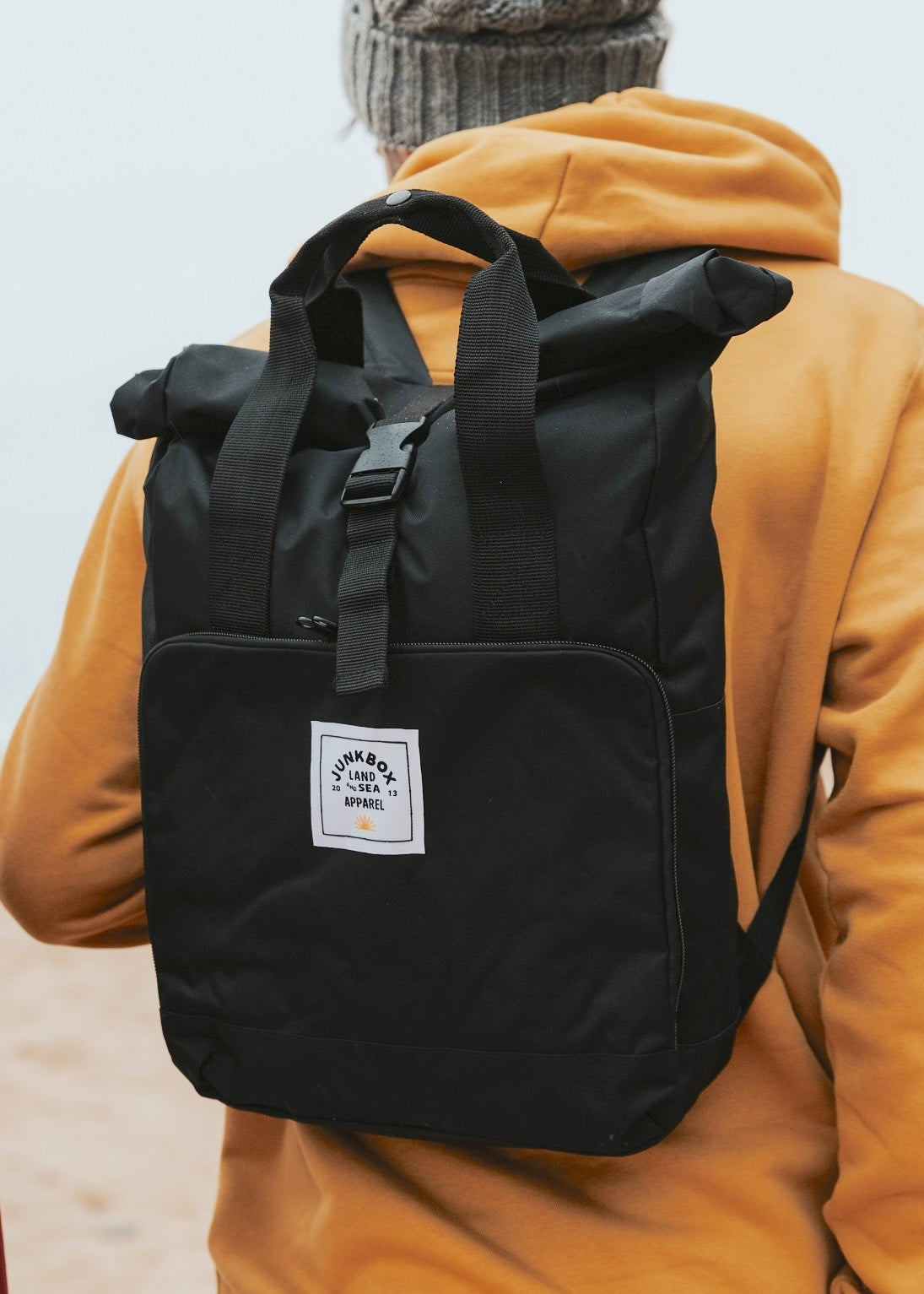 Junkbox 'The Everyday' Recycled Roll-Top Backpack in Black