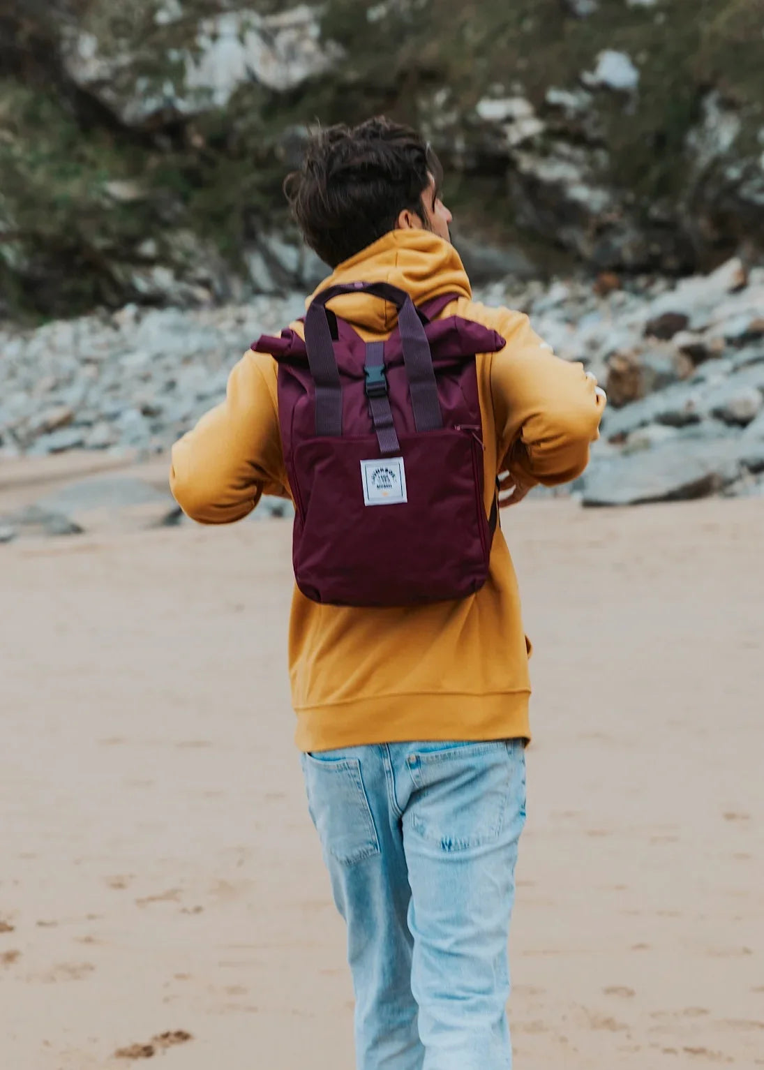 'The Everyday' Recycled Roll-Top Backpack in Burgundy - Junkbox Apparel