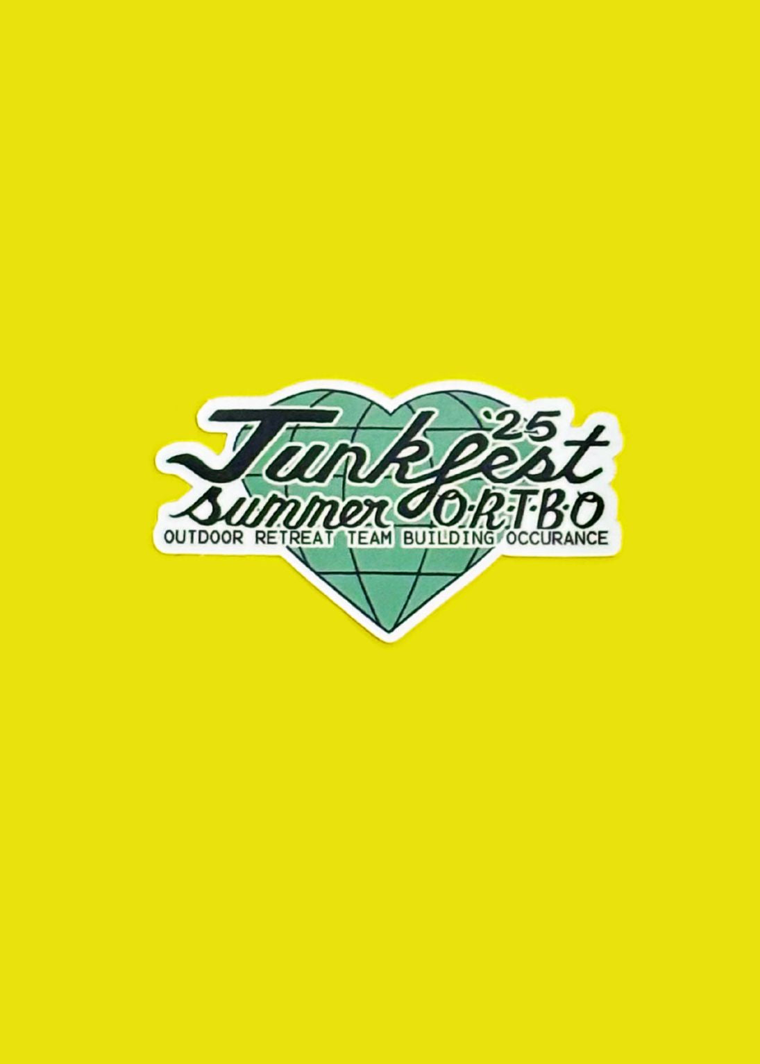 Sticker with 'Junkfest summer 2025' text on a yellow background