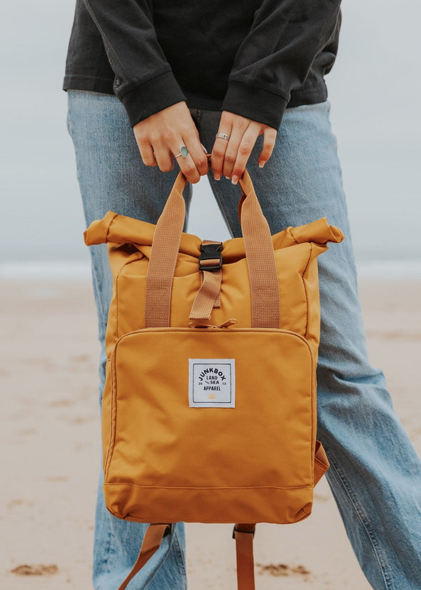 Junkbox Everyday Recycled Roll-Top Backpack in Mustard