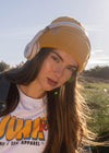 Mustard organic cotton junkbox waffle knit beanie hat