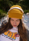 Mustard organic cotton junkbox waffle knit beanie hat