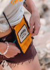 Mustard recycled velcro cross body pouch