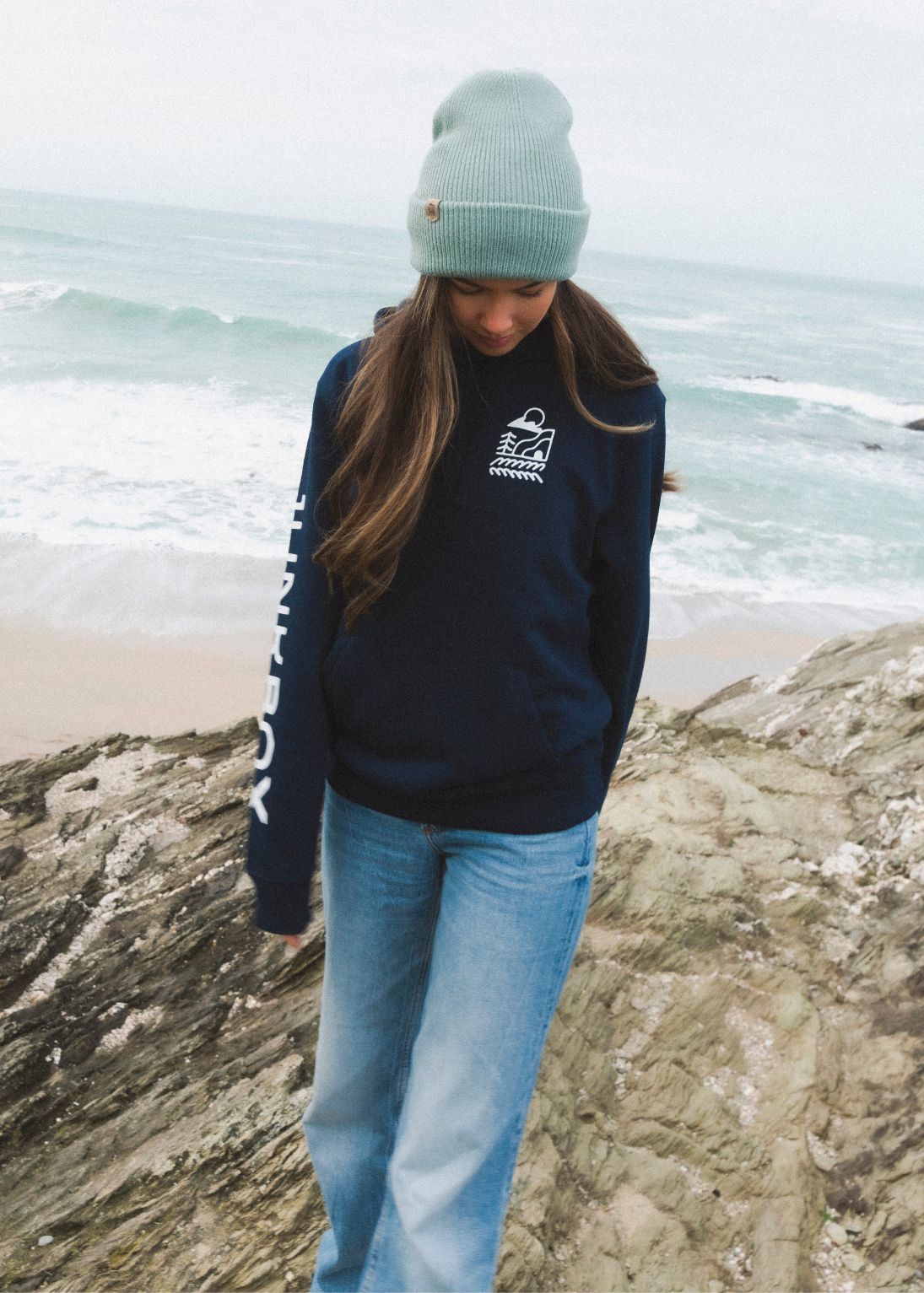 junkbox navy organic classic unisex hoodie