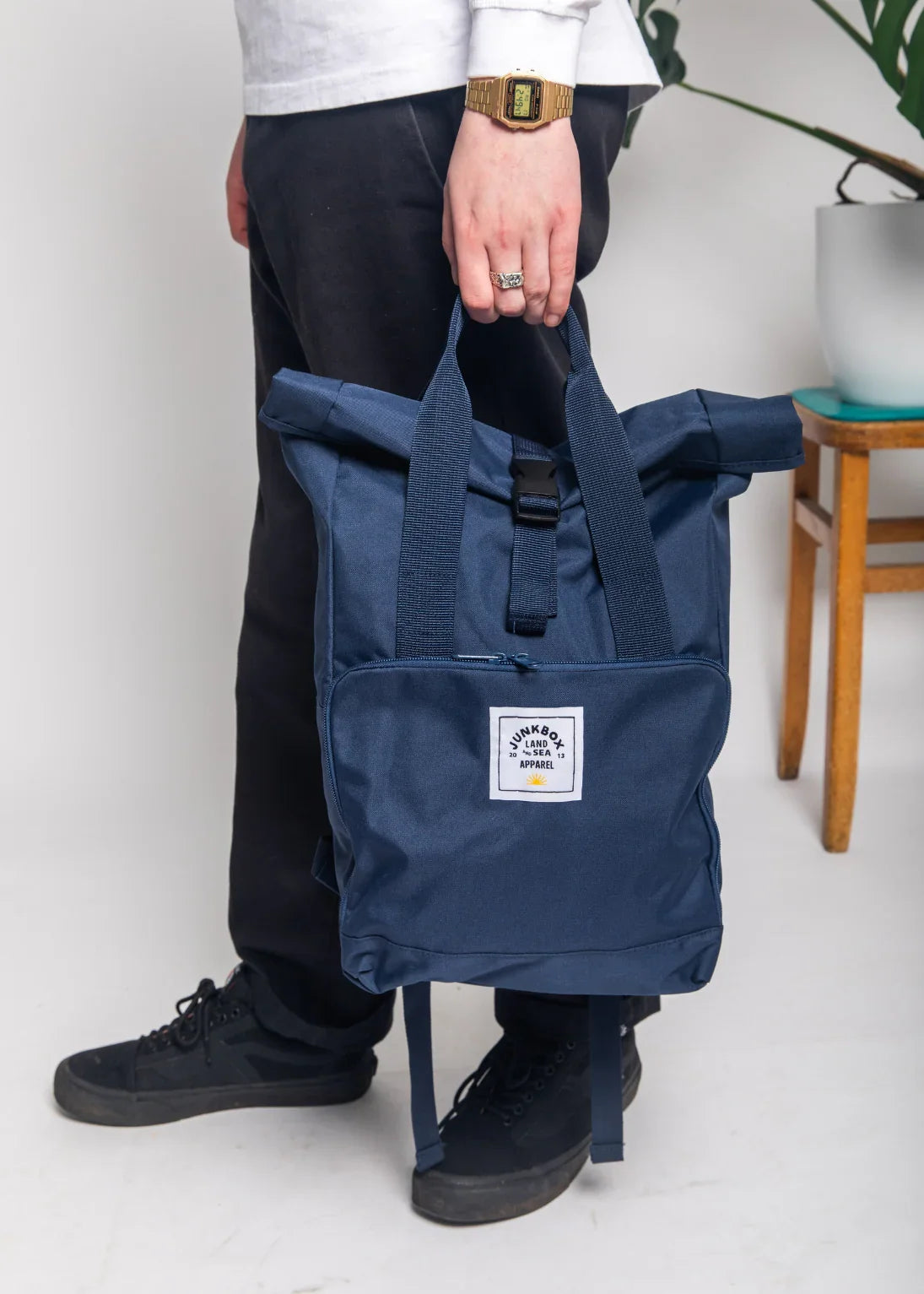 The Everyday' Recycled Roll-Top Backpack in Navy