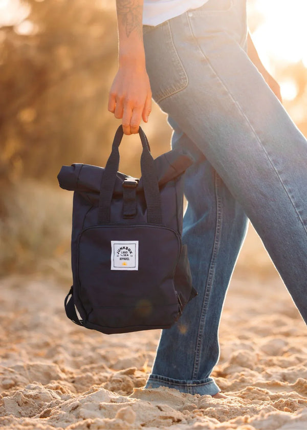 'The Mini' Recycled Roll-Top Backpack in Navy