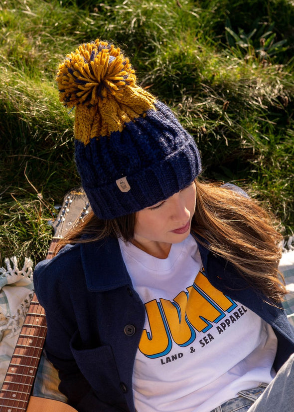 Navy & Mustard Junkbox Adventurer Bobble Hat 