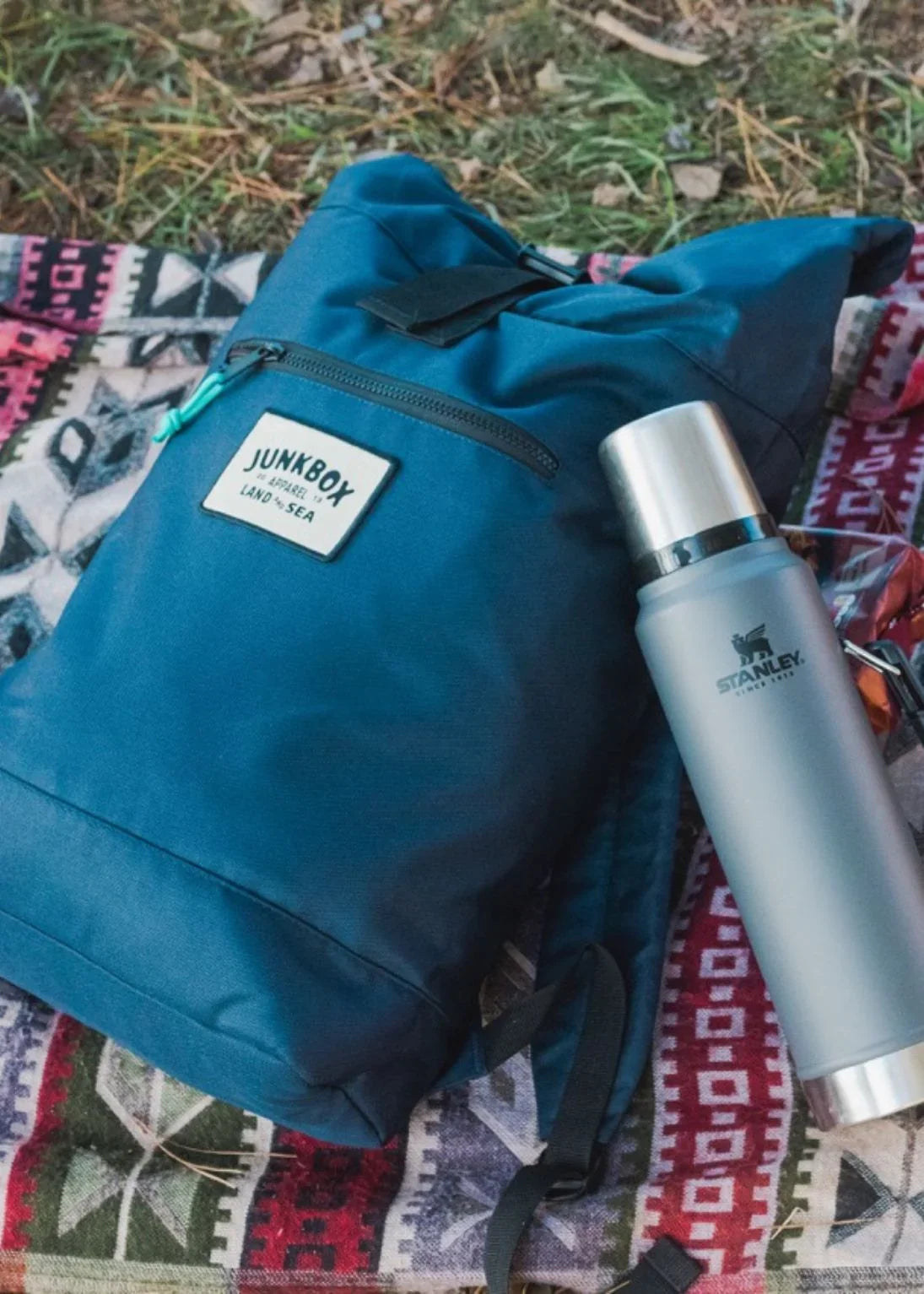 The Adventurer' Recycled Roll-Top Backpack in Petrol Blue