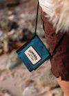 Petrol blue recycled velcro cross body pouch