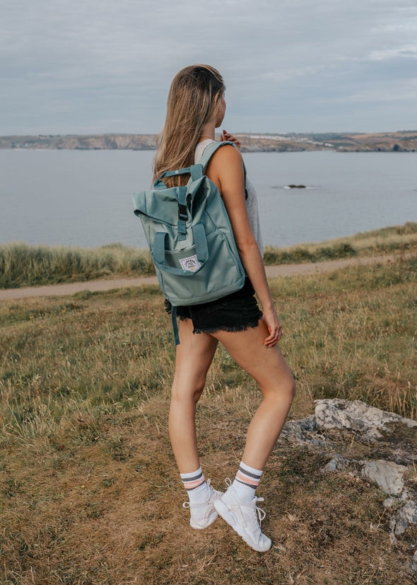 Junkbox Everyday Recycled Roll-Top Backpack in Sage Green