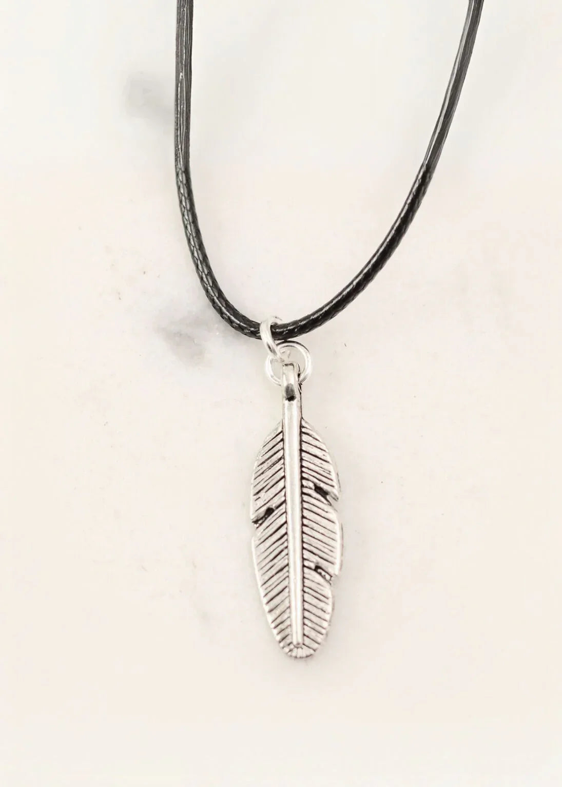 Silver_feather_black_cord_necklace - Junkbox Apparel