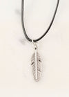 Silver Feather Black Cord Necklace