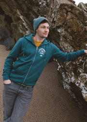 Junkbox teal organic zip up unisex hoodie