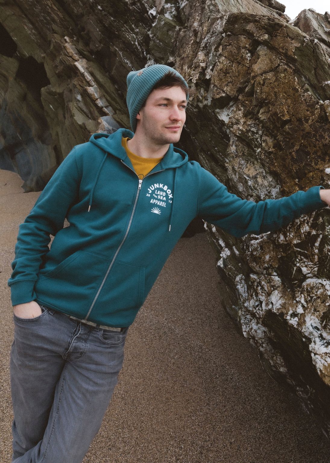 Junkbox teal organic zip up unisex hoodie
