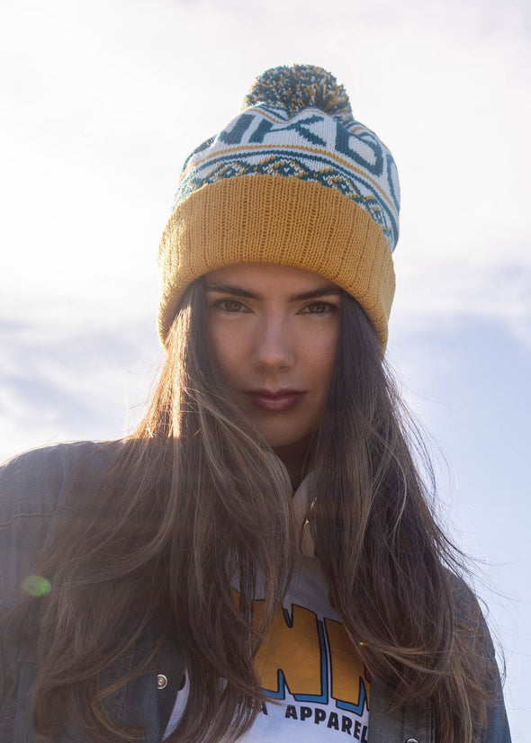 Teal & Mustard Junkbox logo bobble hat