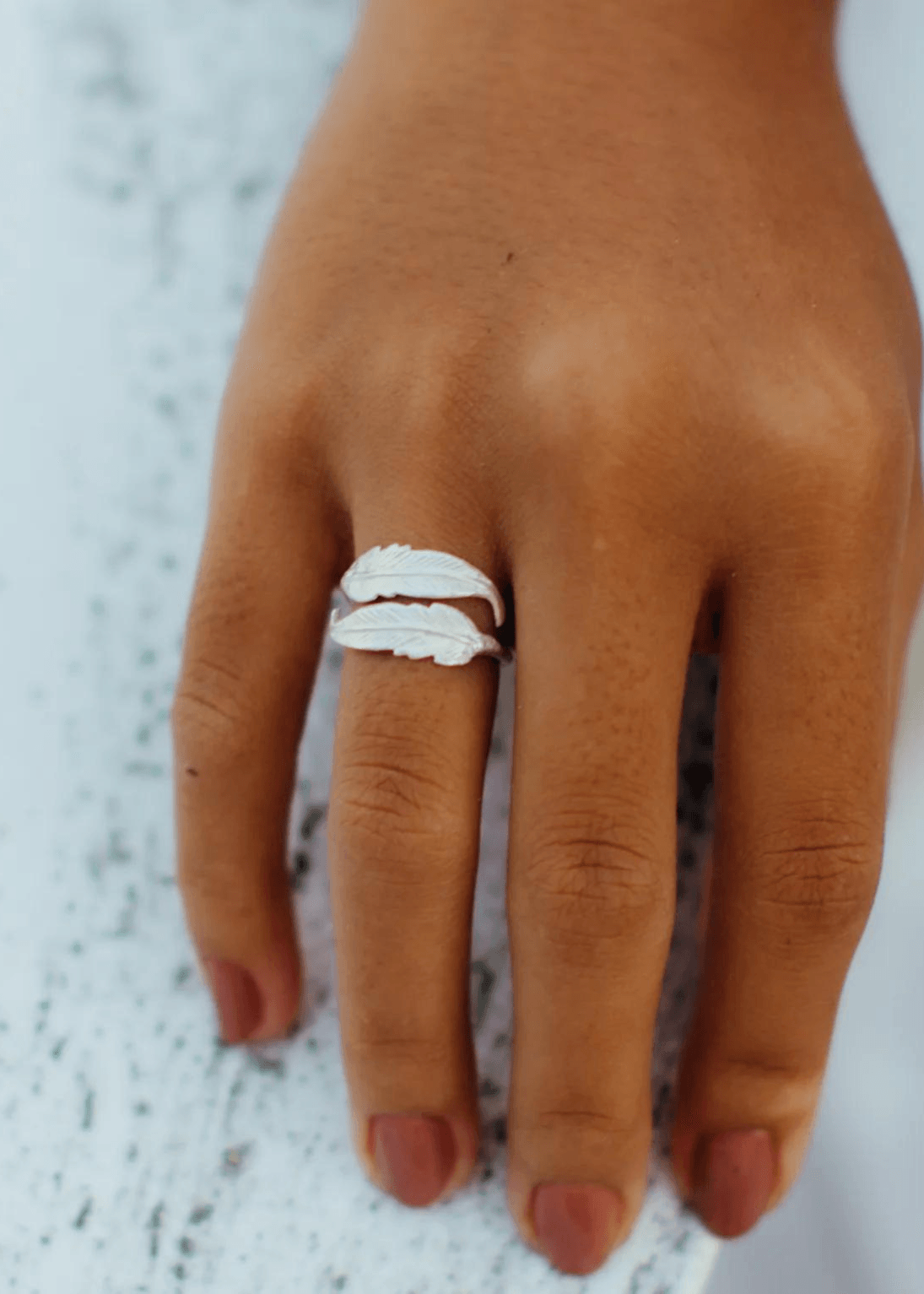 silver adjustable bocca feather ring