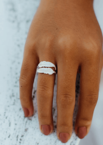 silver adjustable bocca feather ring