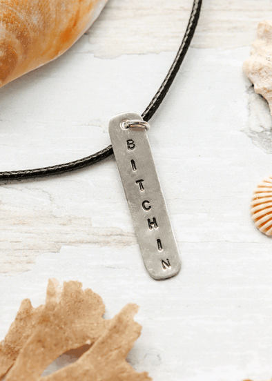 bitchin surf slang handmade silver & cord necklace