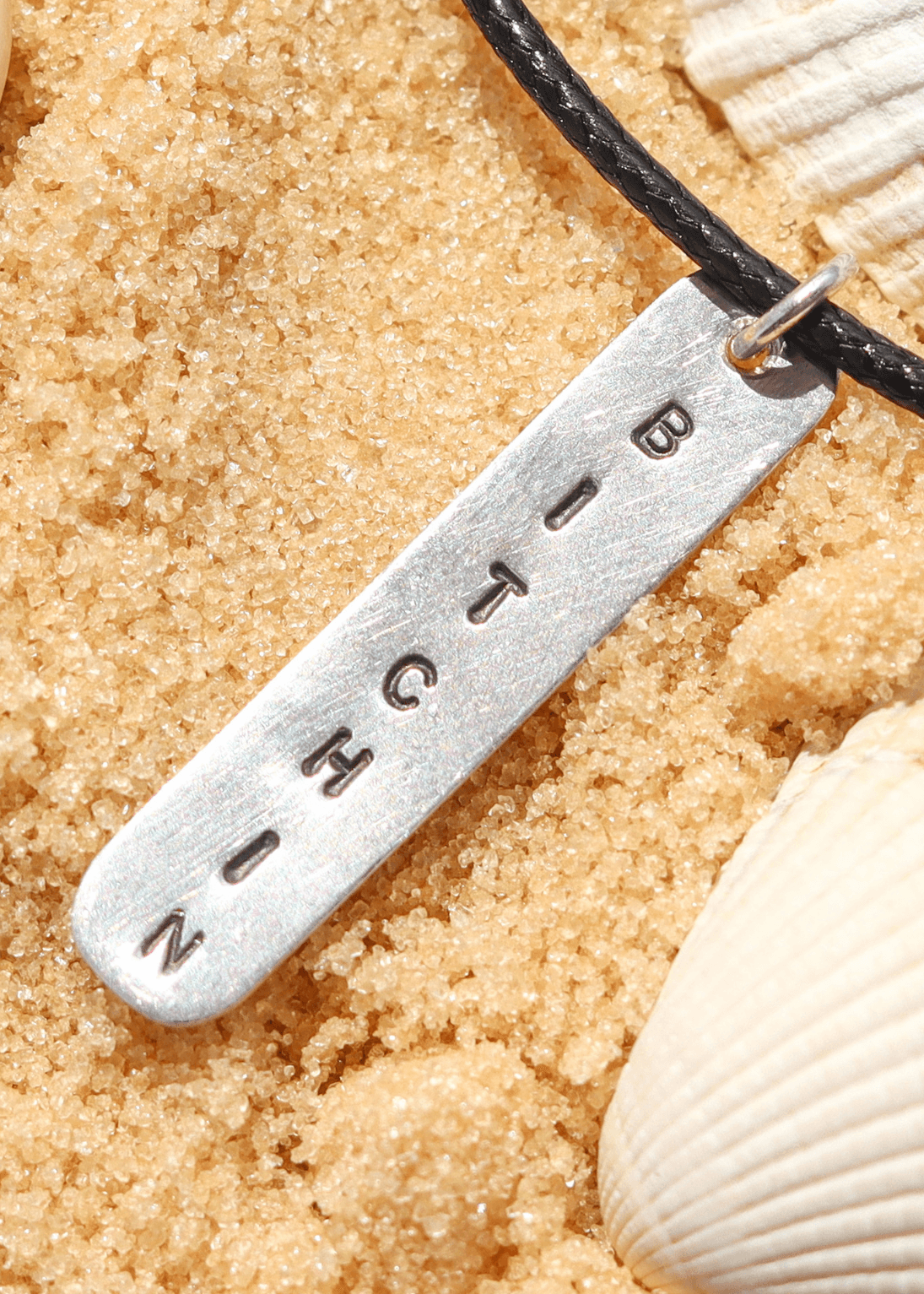 bitchin surf slang handmade silver & cord necklace