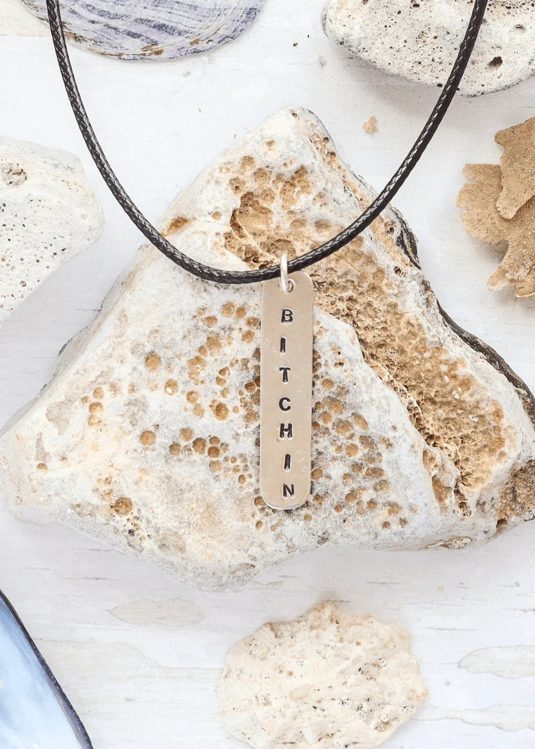 'BITCHIN' Sterling Silver & Cord Necklace - Junkbox Apparel
