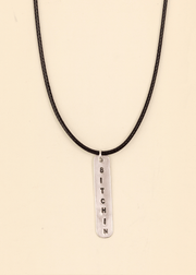 bitchin surf slang handmade silver & cord necklace