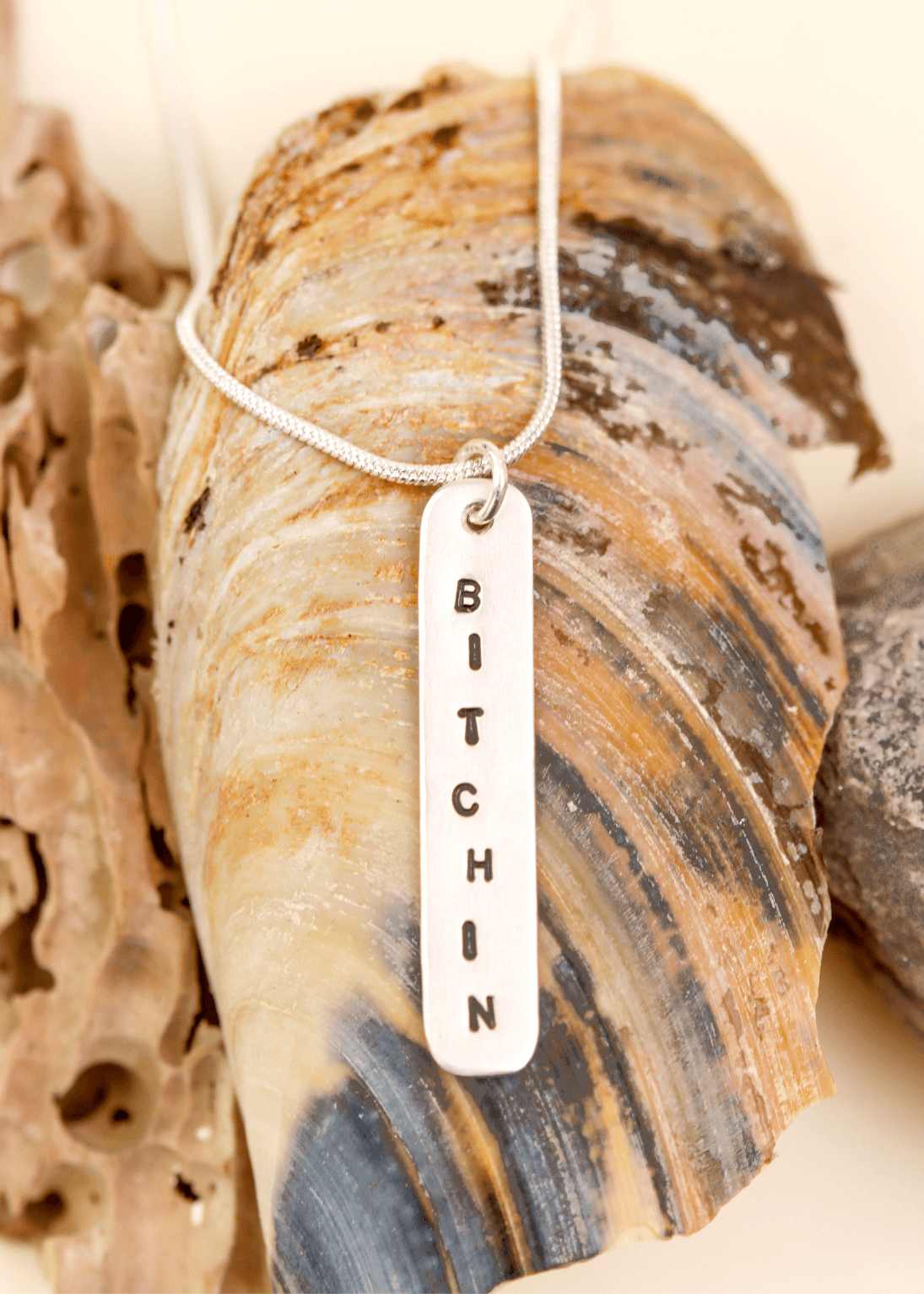 bitchin surf slang handmade silver necklace