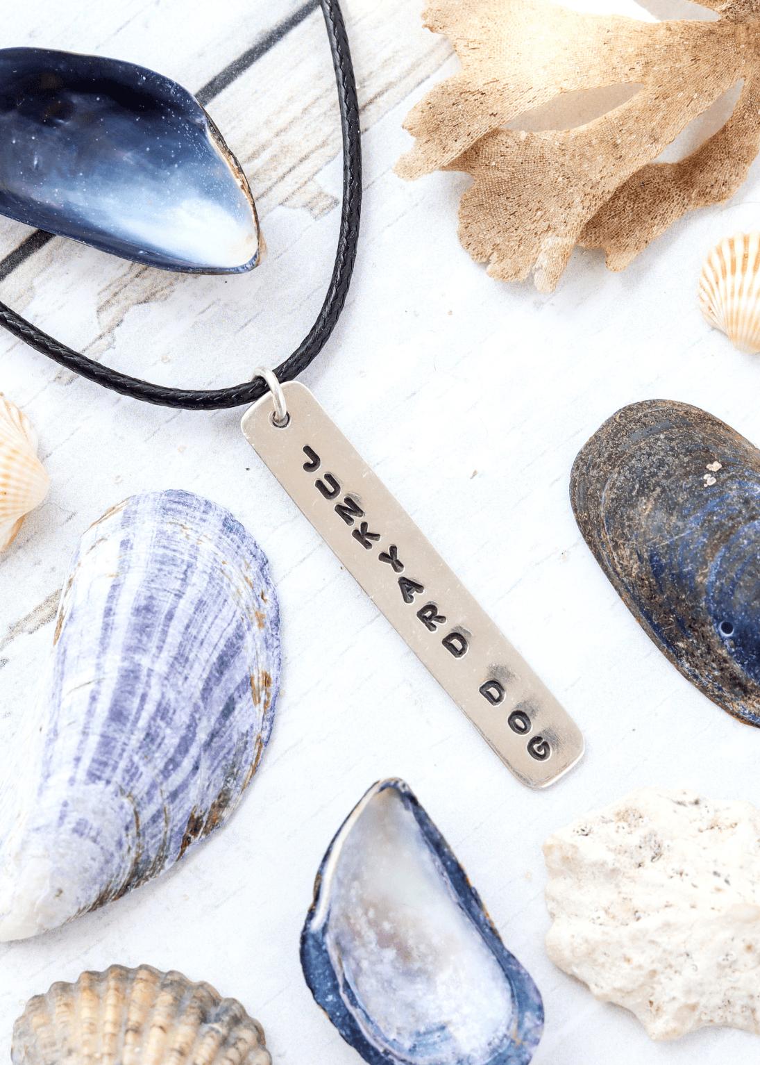 junkyard dog surf slang handmade sterling silver and cord necklace