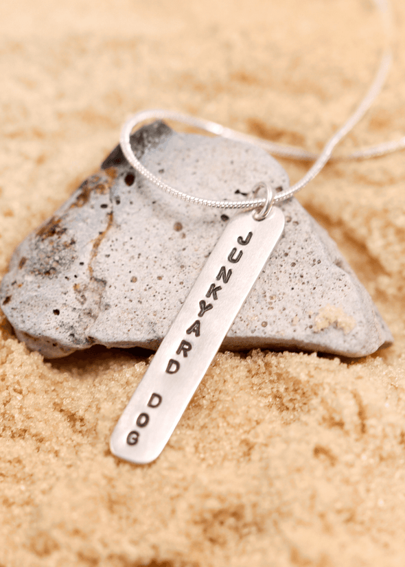 junkyard dog surf slang handmade sterling silver necklace