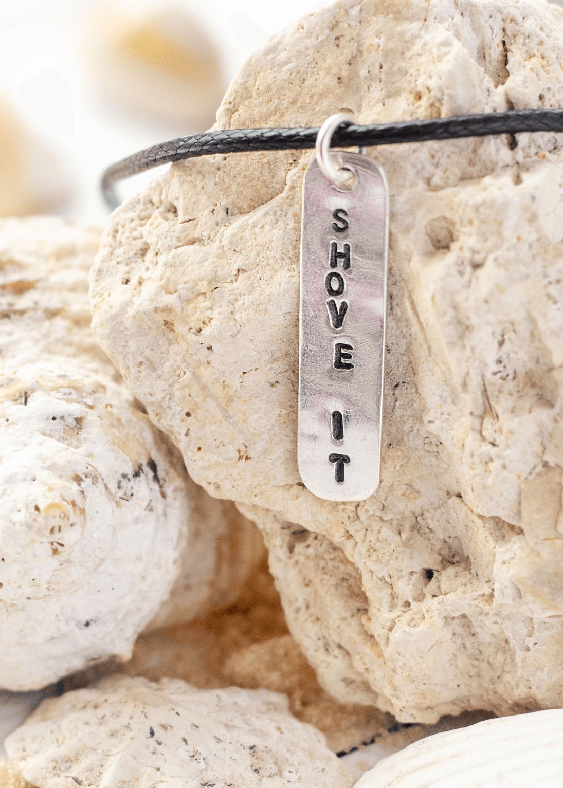 shove it surf slang handmade sterling silver and cord necklace