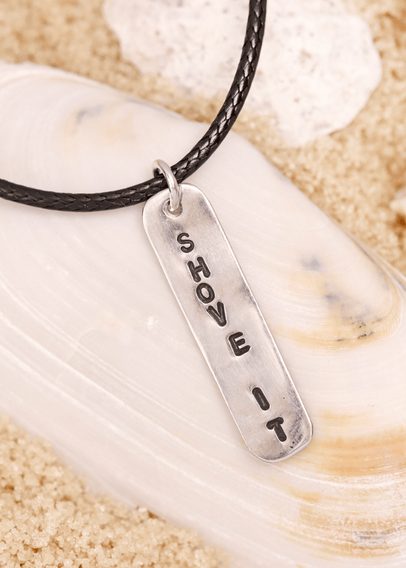 shove it surf slang handmade sterling silver and cord necklace
