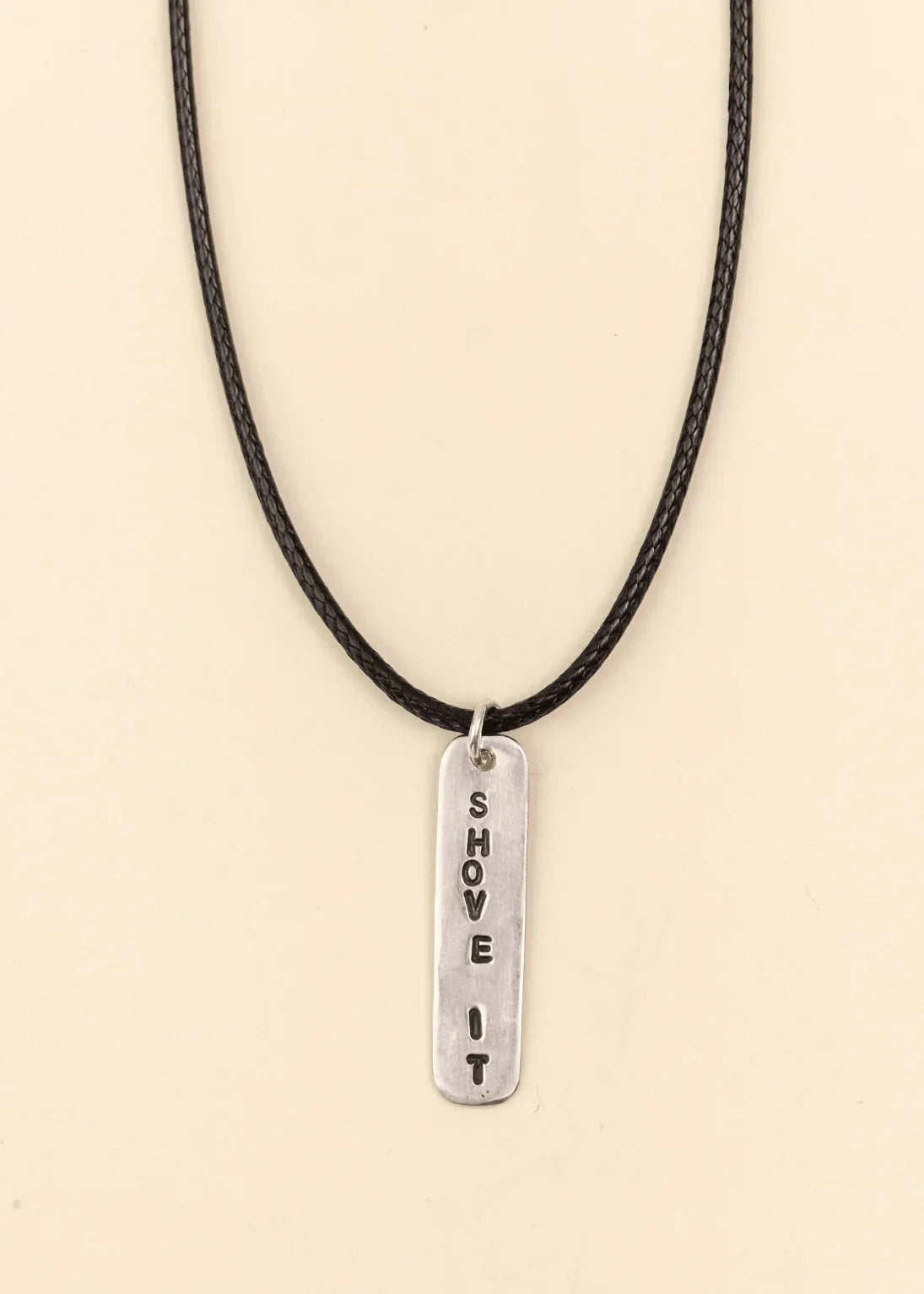 'SHOVE IT' Sterling Silver & Cord Necklace - Junkbox Apparel