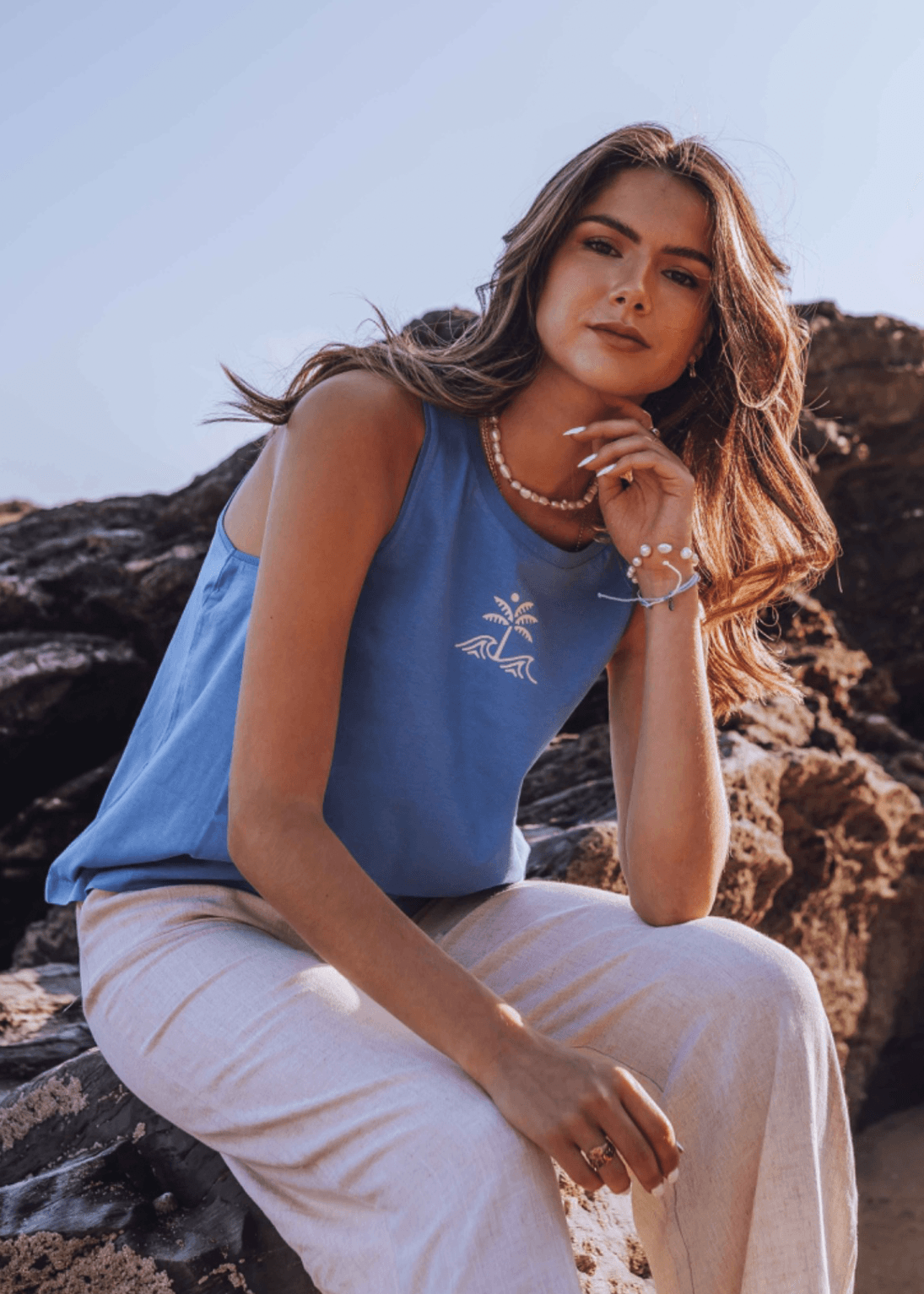 junkbox organic blue palm vest top