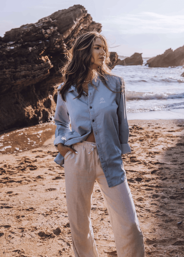 junkbox cotton light denim boyfriend shirt