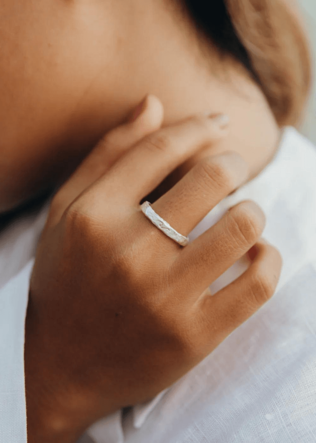 silver engraved wave adjustable ring