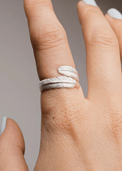 silver feather wrap adjustable ring